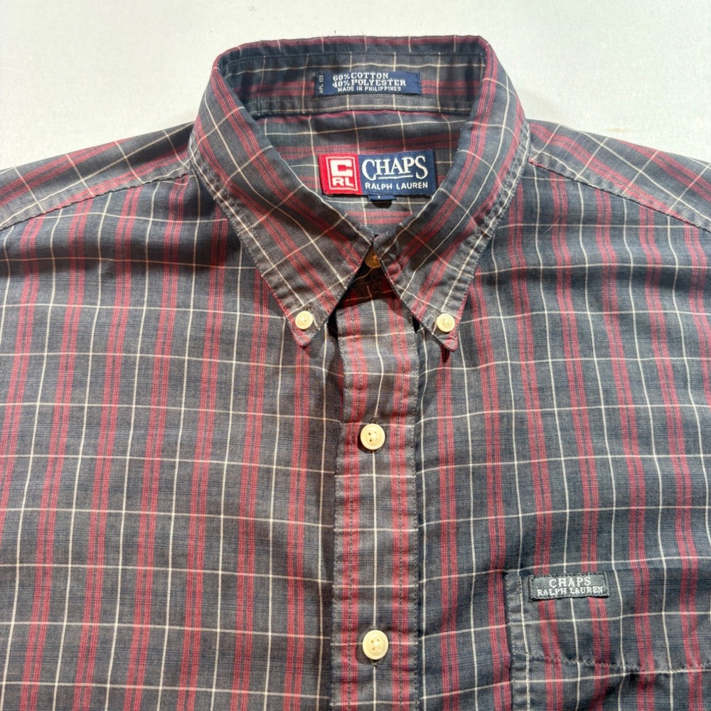 Chaps Ralph Lauren Button Down Shirt Mens Large Plaid Long Sleeve Cotton Blend
